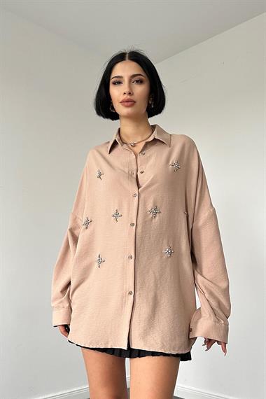 Toptan Vizon Klasik Kalıp El İşlemeli Gömlek