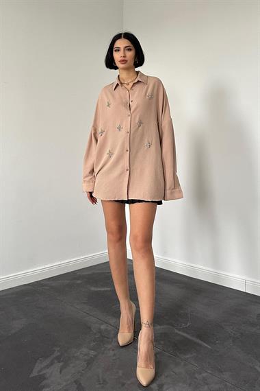 Toptan Vizon Klasik Kalıp El İşlemeli Gömlek