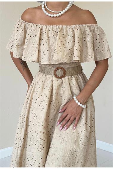 Toptan Vizon Omzu Lastikli Brode Elbise