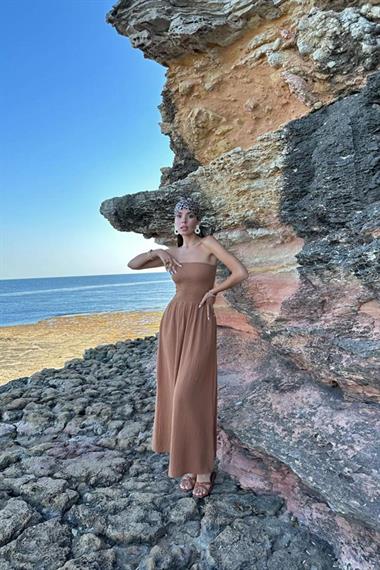 Toptan Vizon Straplez Gipeli Elbise