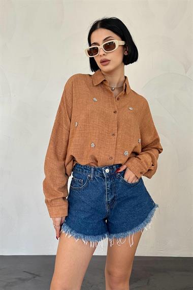 Wholesale Mink Stone Embroidered Shirt