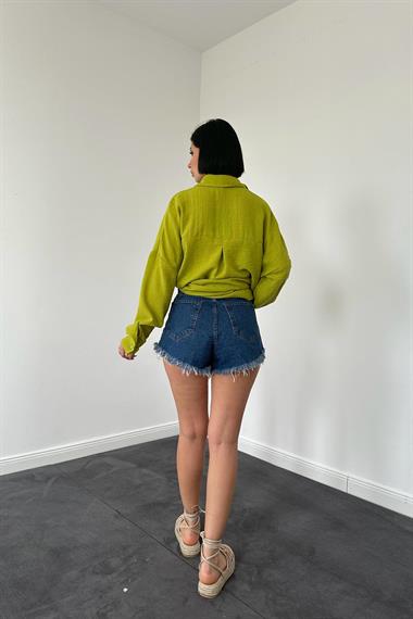 Toptan Yağ Yeşili Pulpayet Nakışlı Bedensiz Gömlek