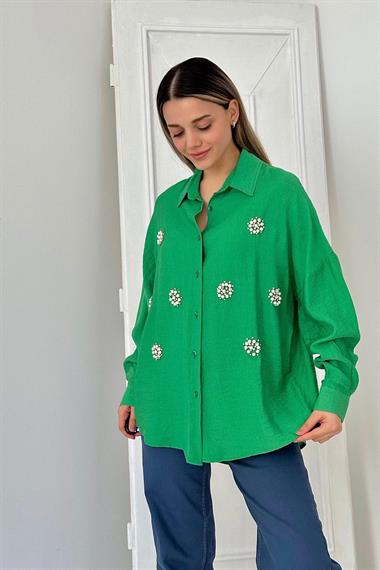 Toptan Yeşil 8 Parça Taşlı Gömlek