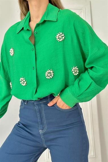 Toptan Yeşil 8 Parça Taşlı Gömlek