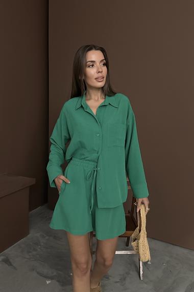 Toptan Yeşil Alaçatı Keten Takım