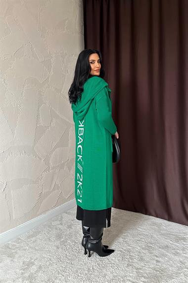 Wholesale Green Cardigan with Back Writing