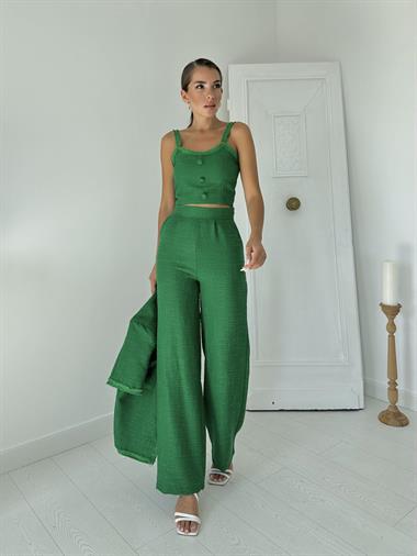 Toptan Yeşil Askılı Büstiyer Ceket ve Pantolon Takım