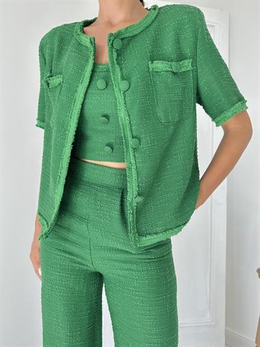 Toptan Yeşil Askılı Büstiyer Ceket ve Pantolon Takım