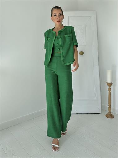 Toptan Yeşil Askılı Büstiyer Ceket ve Pantolon Takım
