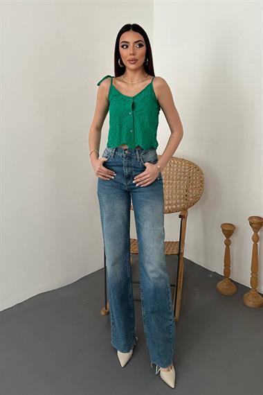 Wholesale Green Laced Embroidered Blouse