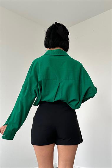 Toptan Yeşil Beyoğlu Taşlı İncili Keten Gömlek