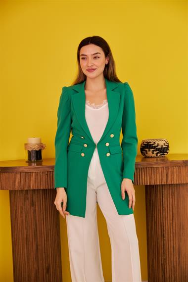 Toptan Yeşil Blazer Düğmeli Ceket