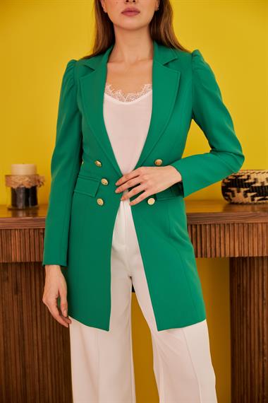 Toptan Yeşil Blazer Düğmeli Ceket