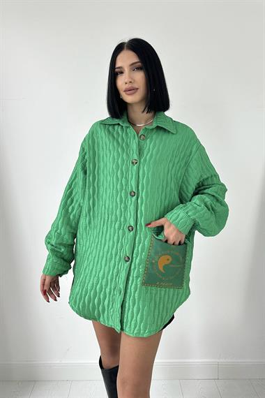 Toptan Yeşil Cepli Kapitone Gömlek