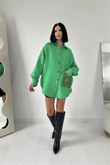 Toptan Yeşil Cepli Kapitone Gömlek