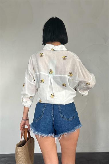 Toptan Yeşil Çiçek Desen Gömlek