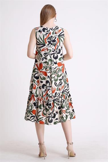 Toptan Yeşil Çiçek Desenli Elbise