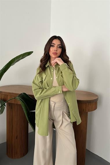 Оптовая продажа зеленая рубашка с двойным карманом и клапаном