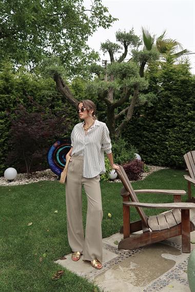 Toptan Yeşil Çizgili Gömlek