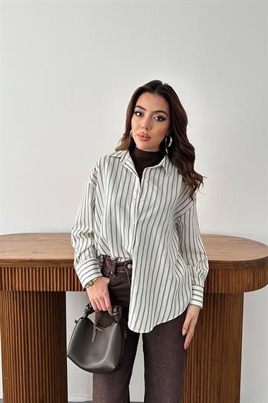 Toptan Yeşil Çizgili Gömlek