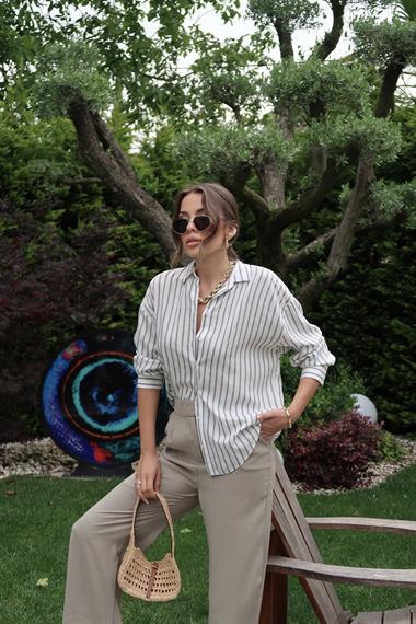 Toptan Yeşil Çizgili Gömlek