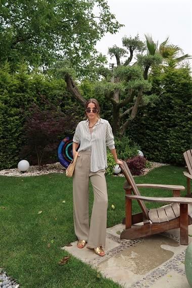 Toptan Yeşil Çizgili Gömlek