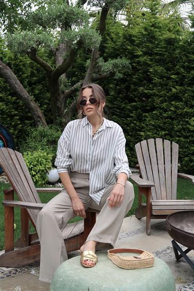 Toptan Yeşil Çizgili Gömlek