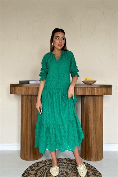Toptan Yeşil Dantelli New Elbise