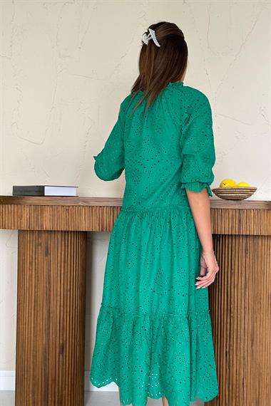 Toptan Yeşil Dantelli New Elbise