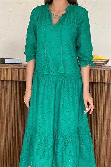 Toptan Yeşil Dantelli New Elbise