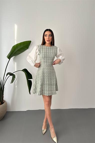 Toptan Yeşil Desenli Elbise