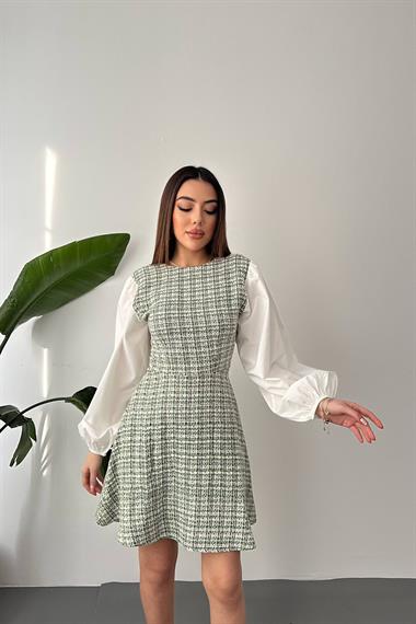 Toptan Yeşil Desenli Elbise