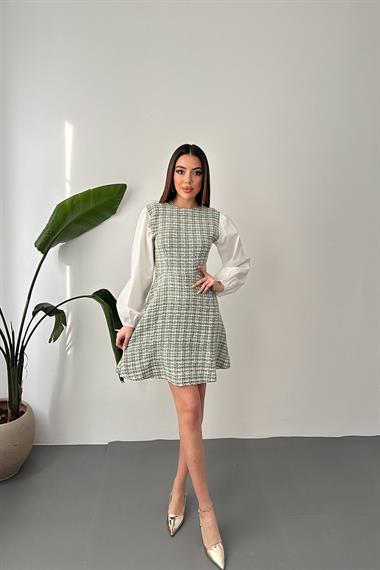 Toptan Yeşil Desenli Elbise