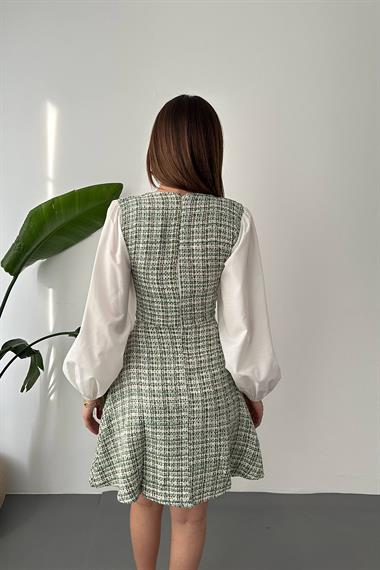 Toptan Yeşil Desenli Elbise