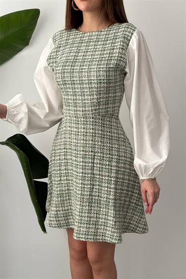 Toptan Yeşil Desenli Elbise