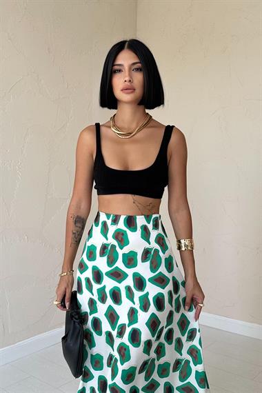 Toptan Yeşil Desenli Etek