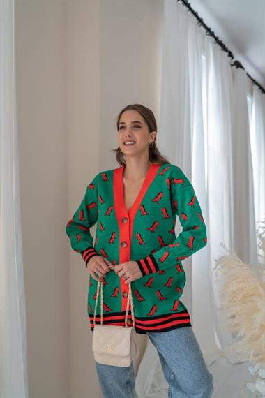 Wholesale Green Patterned Cardigan