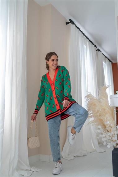 Wholesale Green Patterned Cardigan