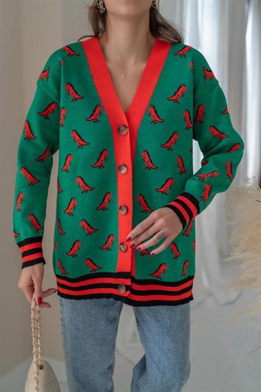 Wholesale Green Patterned Cardigan