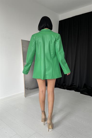 Toptan Yeşil Düğmeli Deri Ceket