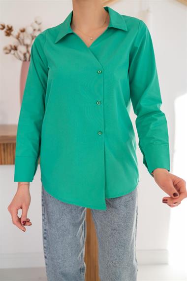 Toptan Yeşil Düğmeli Gömlek