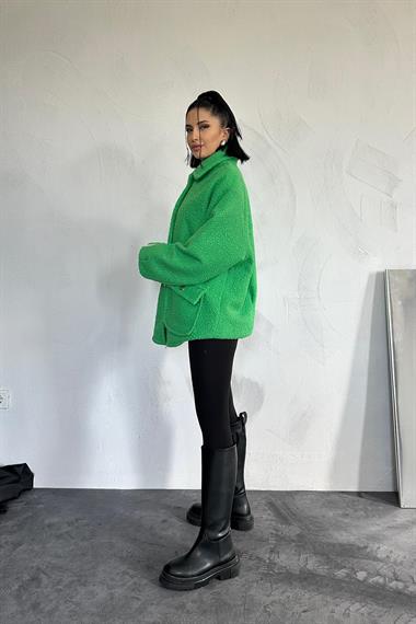 Toptan Yeşil Etiketli Pile Detaylı Ceket