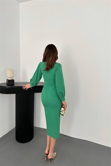 Toptan Yeşil Geniş Boğazlı Elbise