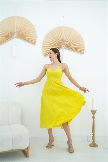 Toptan Yeşil Gloplu Brode Elbise