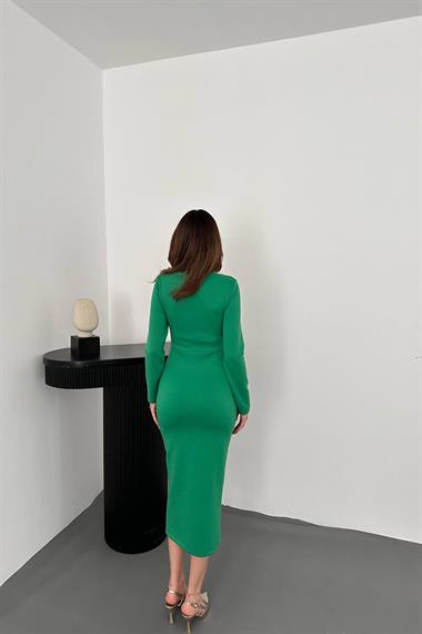 Toptan Yeşil Göğüsü Büklüm Elbise