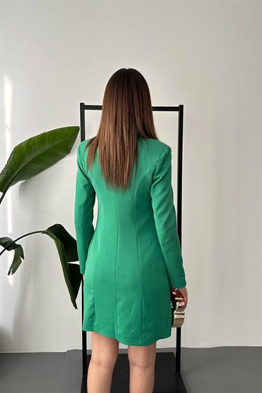 Toptan Yeşil Gold Düğmeli Ceket Elbise