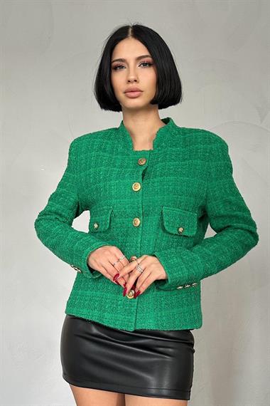 Toptan Yeşil Gold Düğmeli Tüvit Ceket