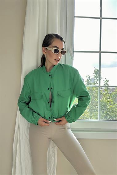 Toptan Yeşil Hakim Yaka Bomber Ceket