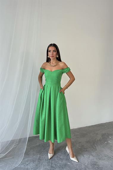 Toptan Yeşil Jakarlı Elbise