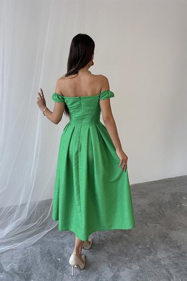 Toptan Yeşil Jakarlı Elbise